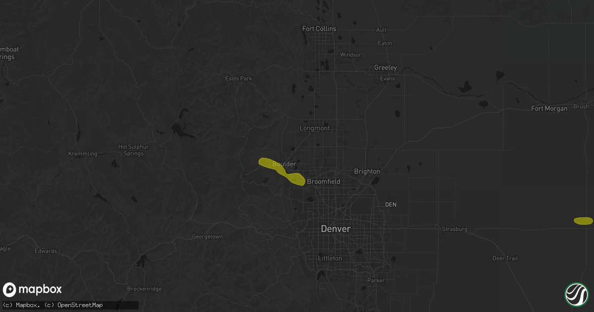 Hail map in Boulder, CO on June 21, 2026