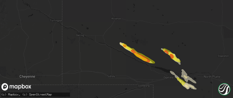 Hail map in Broadwater, NE on June 21, 2026