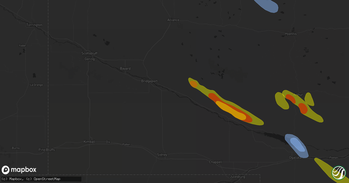 Hail map in Broadwater, NE on June 21, 2026