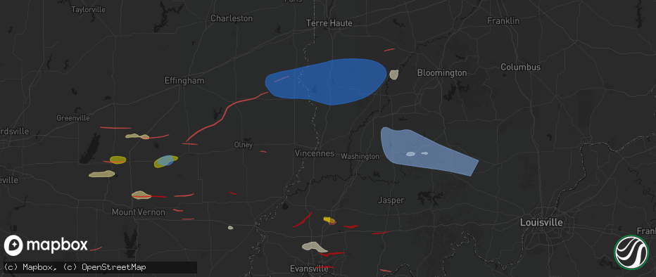 Hail map in Bruceville, IN on June 21, 2026