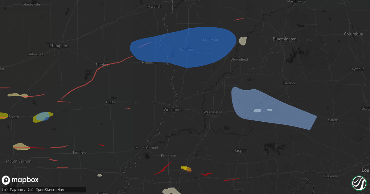 Hail map in Bruceville, IN on June 21, 2026