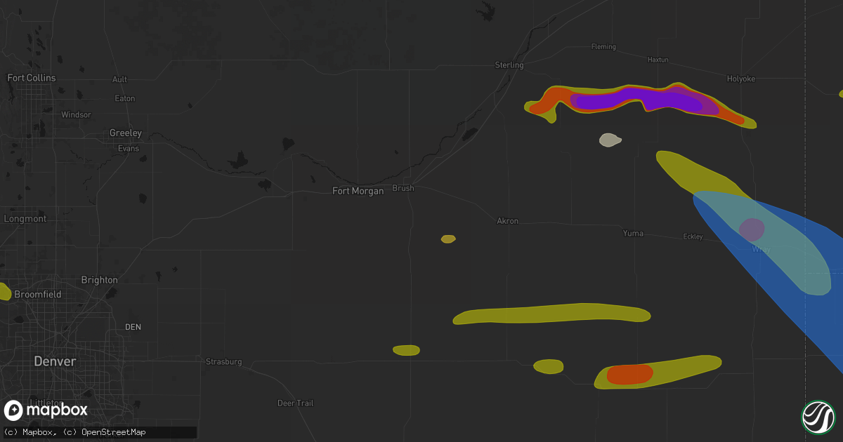 Hail map in Brush, CO on June 21, 2026