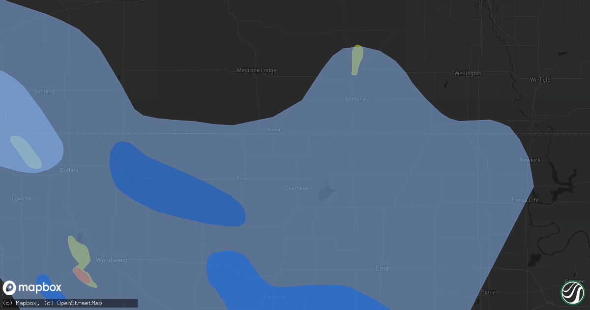 Hail map in Burlington, OK on June 21, 2026