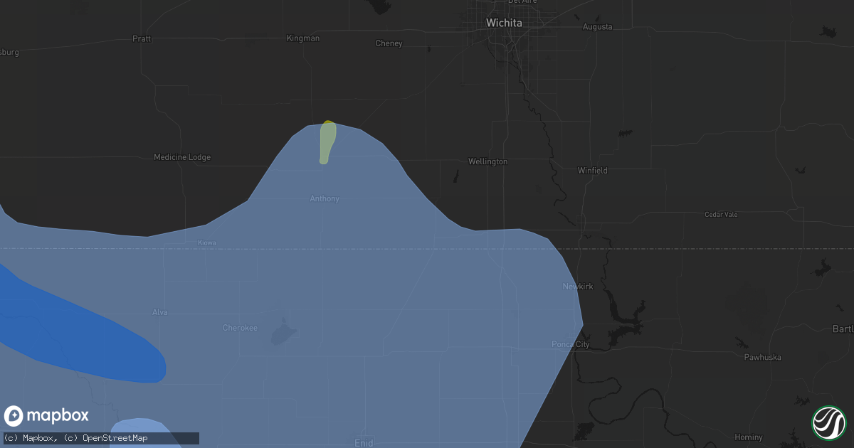 Hail map in Caldwell, KS on June 21, 2026