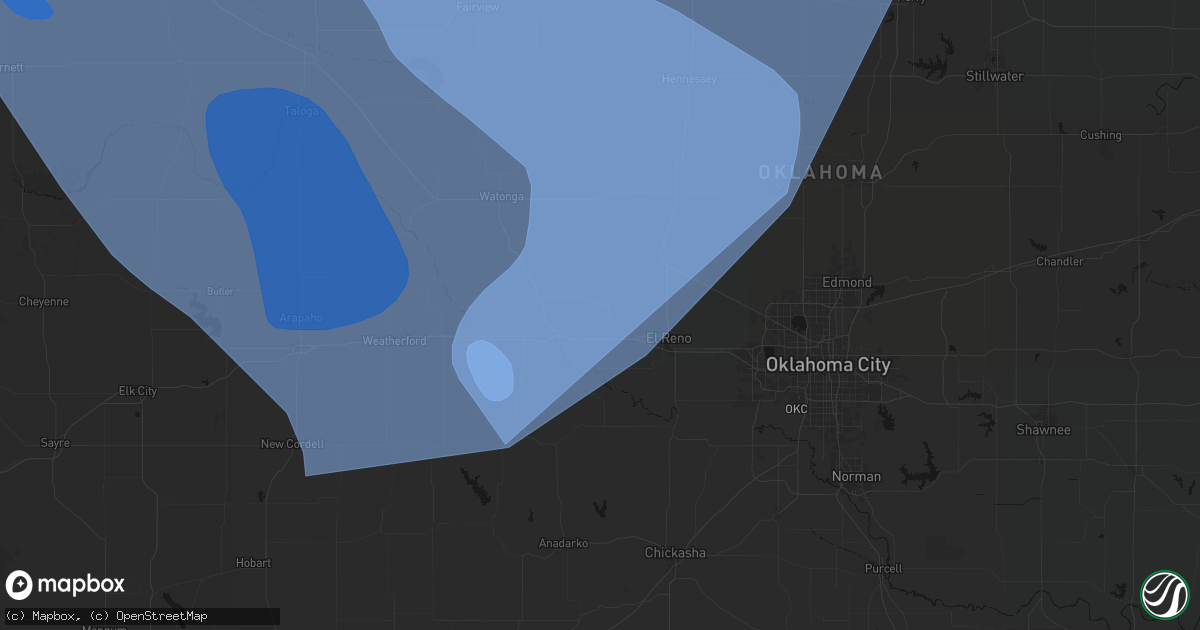 Hail map in Calumet, OK on June 21, 2026