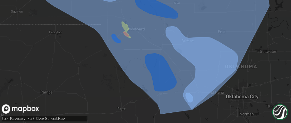Hail map in Camargo, OK on June 21, 2026