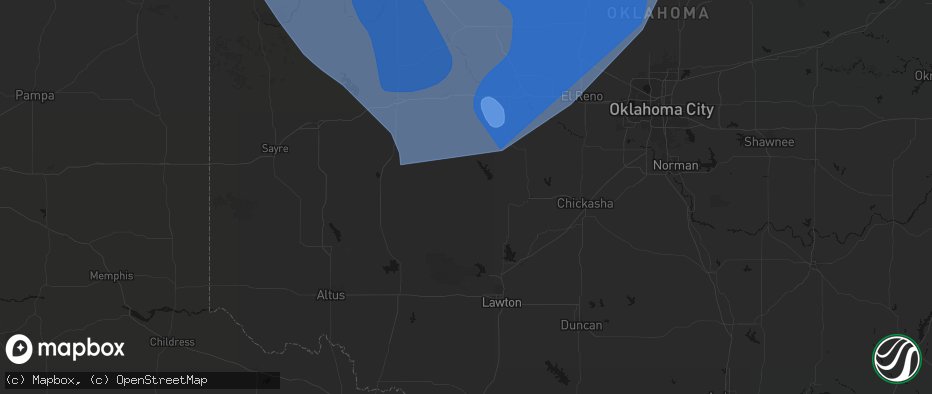 Hail map in Carnegie, OK on June 21, 2026