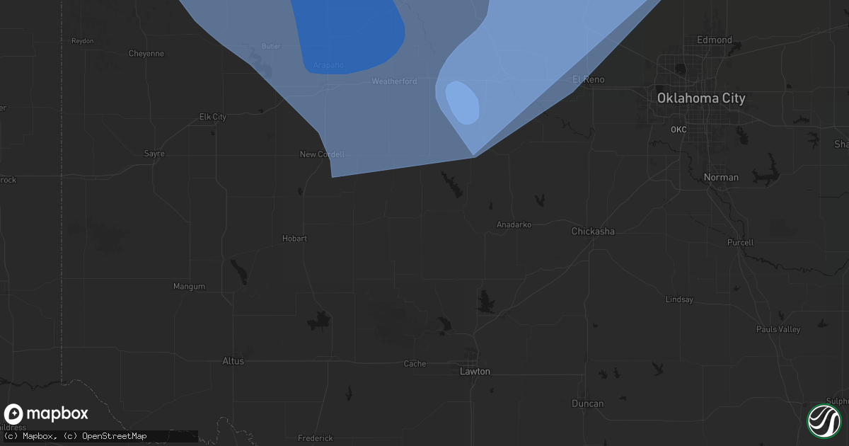 Hail map in Carnegie, OK on June 21, 2026