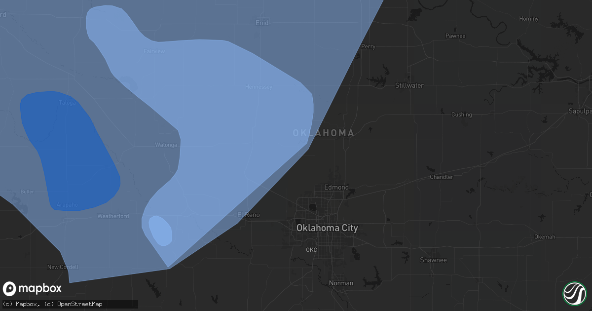 Hail map in Cashion, OK on June 21, 2026