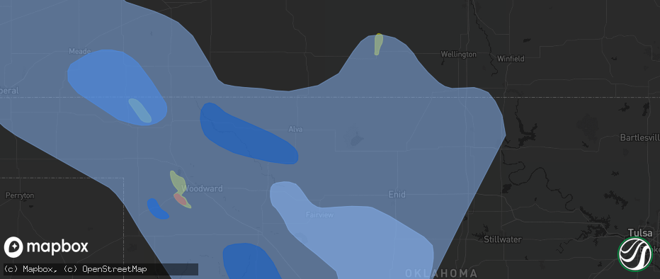 Hail map in Cherokee, OK on June 21, 2026