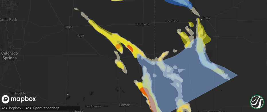 Hail map in Cheyenne Wells, CO on June 21, 2026