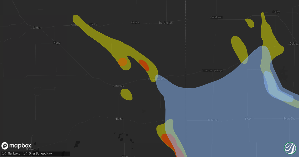 Hail map in Cheyenne Wells, CO on June 21, 2026