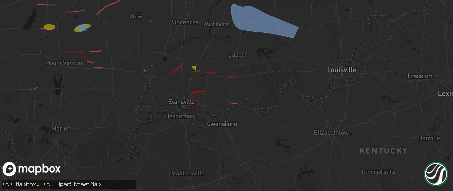 Hail map in Chrisney, IN on June 21, 2026