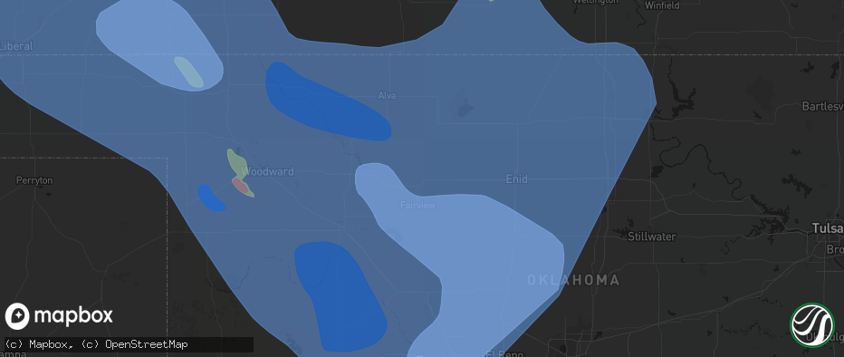 Hail map in Cleo Springs, OK on June 21, 2026