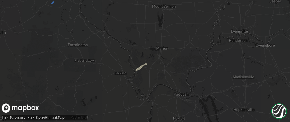 Hail map in Cobden, IL on June 21, 2026