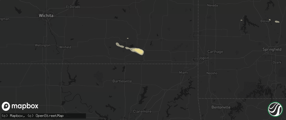 Hail map in Coffeyville, KS on June 21, 2026
