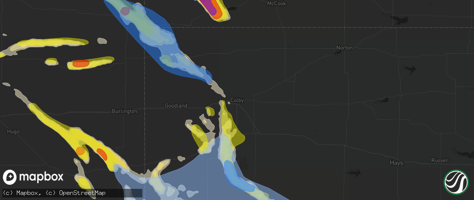 Hail map in Colby, KS on June 21, 2026