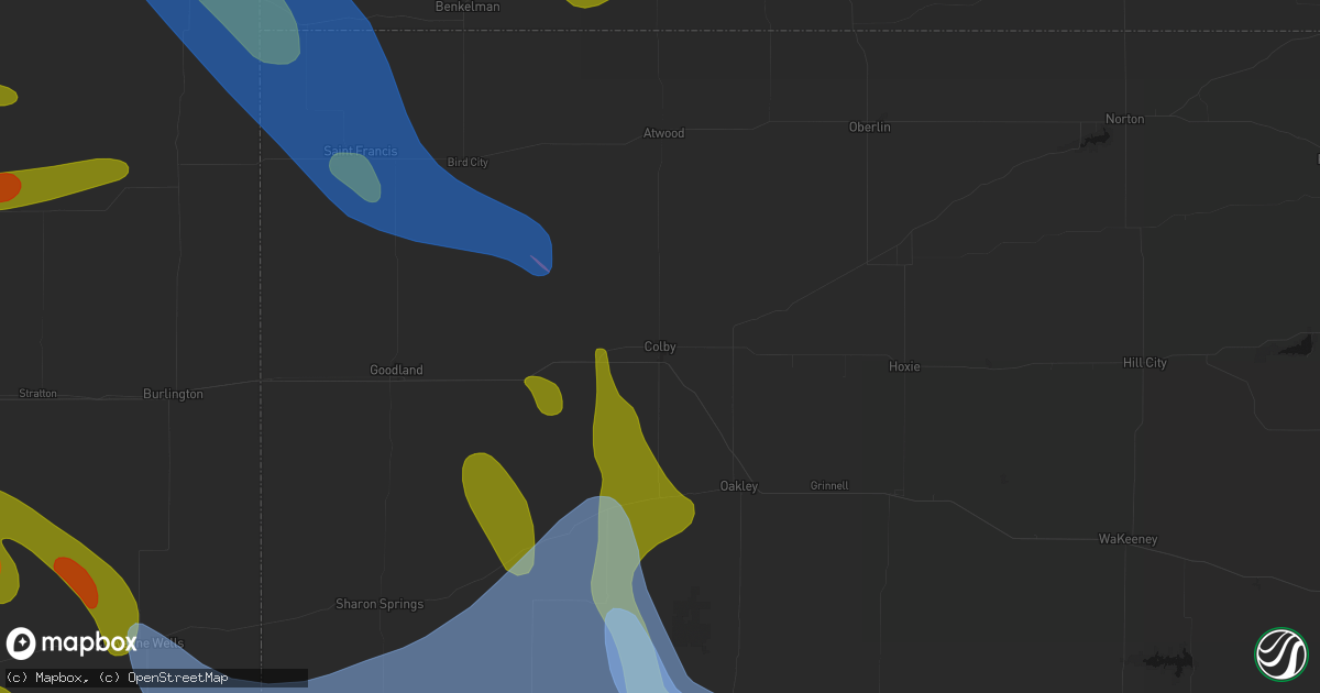 Hail map in Colby, KS on June 21, 2026