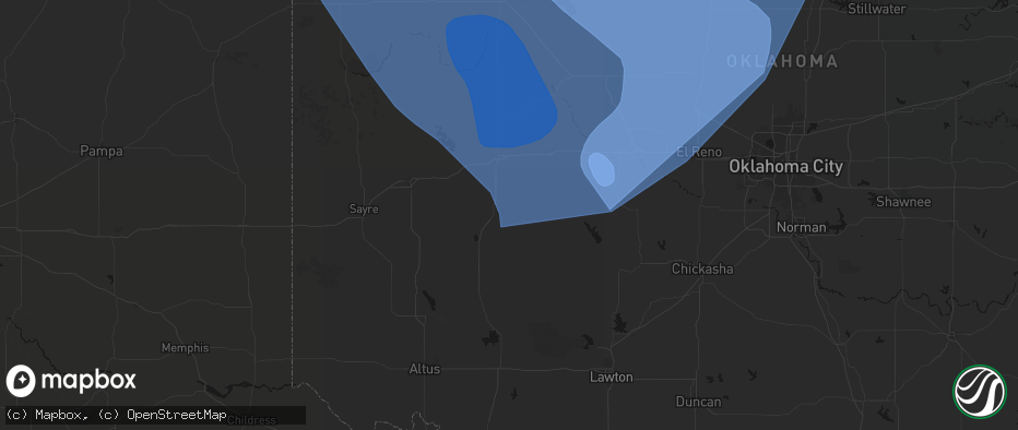 Hail map in Cordell, OK on June 21, 2026