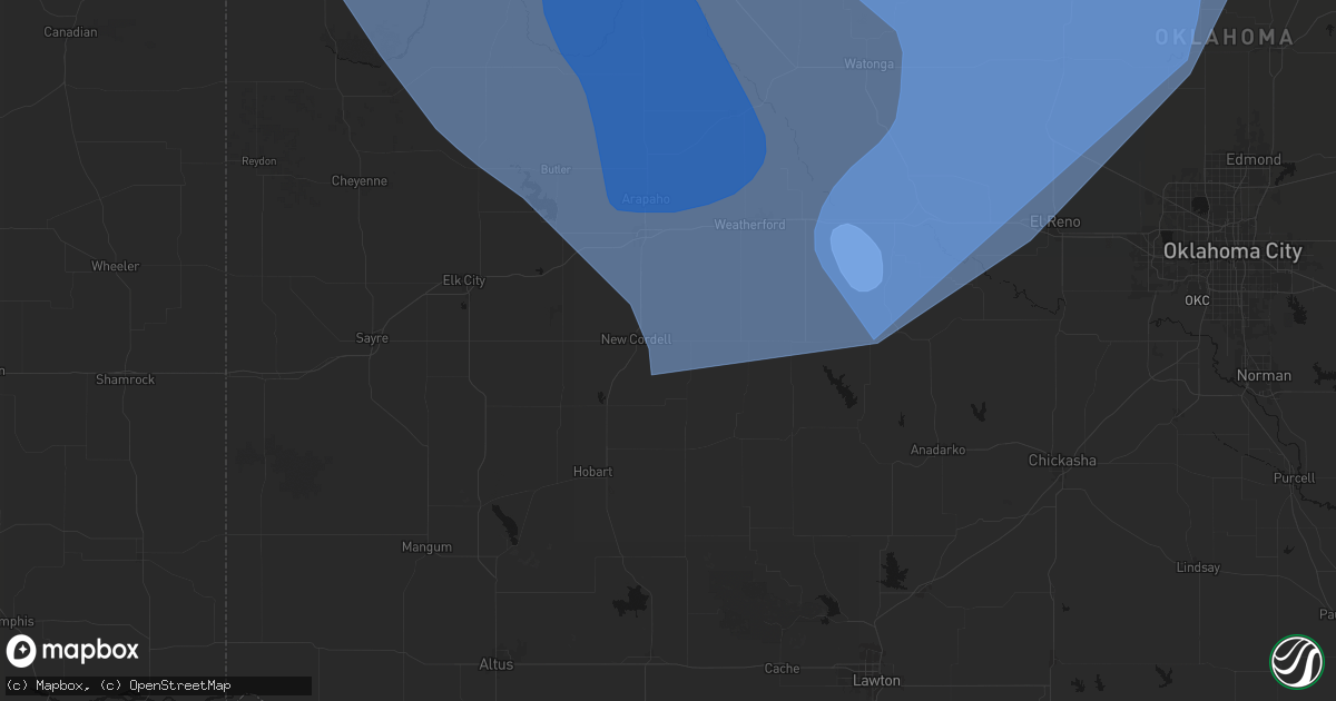 Hail map in Cordell, OK on June 21, 2026