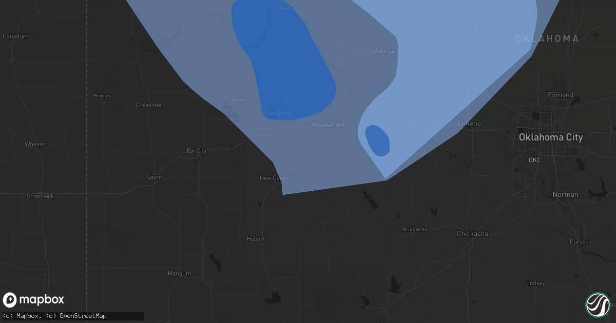 Hail map in Corn, OK on June 21, 2026
