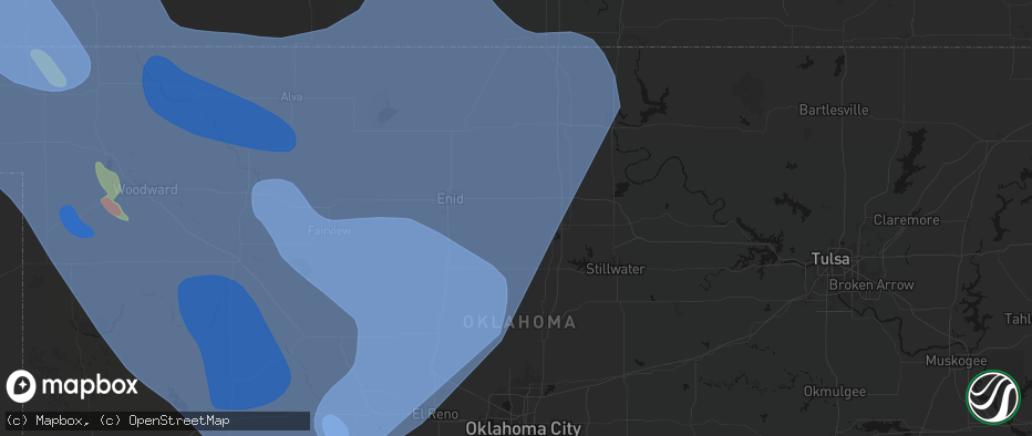 Hail map in Covington, OK on June 21, 2026