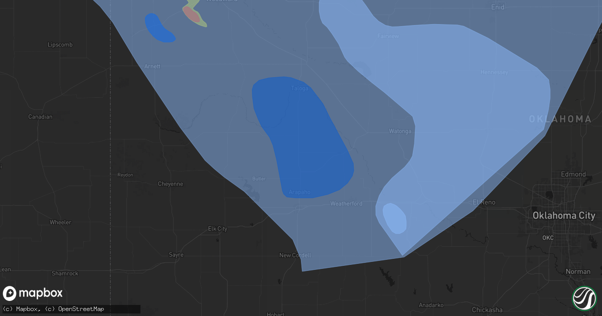 Hail map in Custer City, OK on June 21, 2026