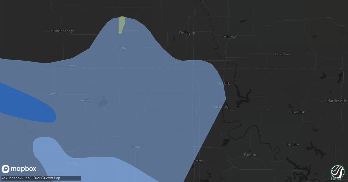 Hail map in Deer Creek, OK on June 21, 2026