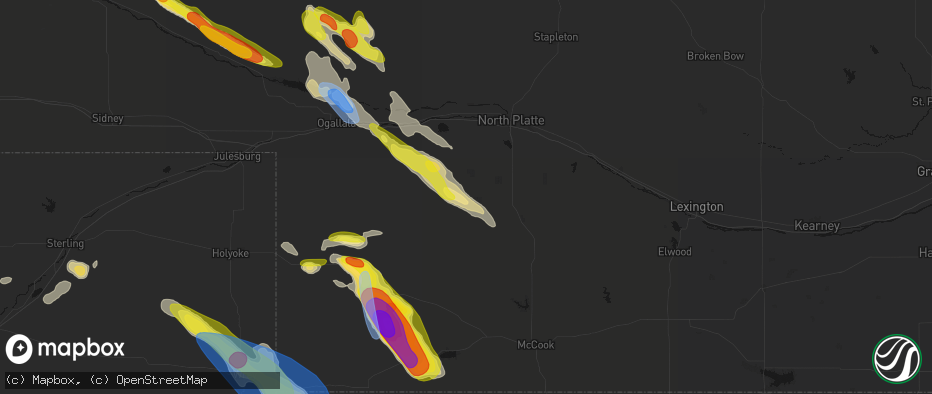 Hail map in Dickens, NE on June 21, 2026