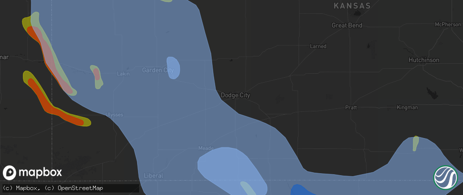 Hail map in Dodge City, KS on June 21, 2026