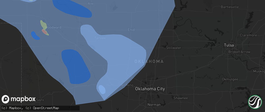 Hail map in Dover, OK on June 21, 2026