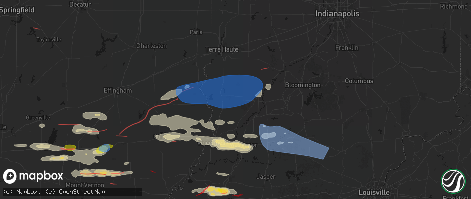 Hail map in Dugger, IN on June 21, 2026