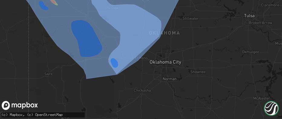 Hail map in El Reno, OK on June 21, 2026