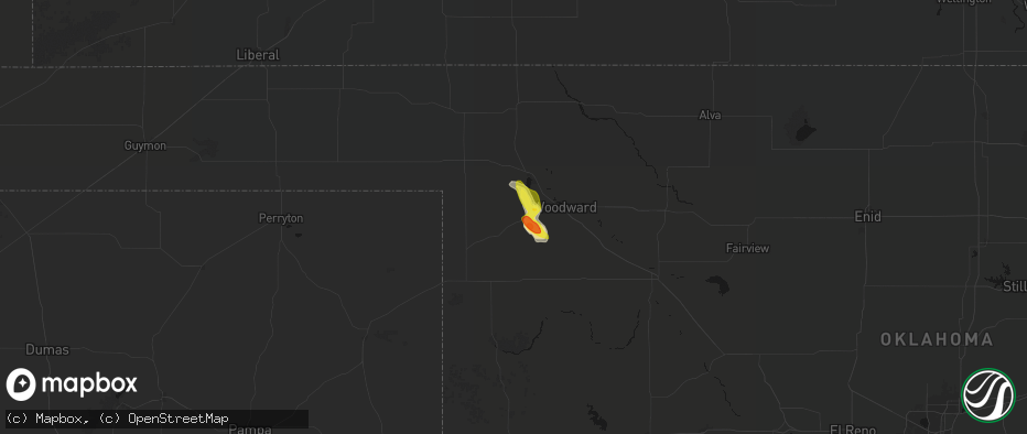 Hail map in Fargo, OK on June 21, 2026