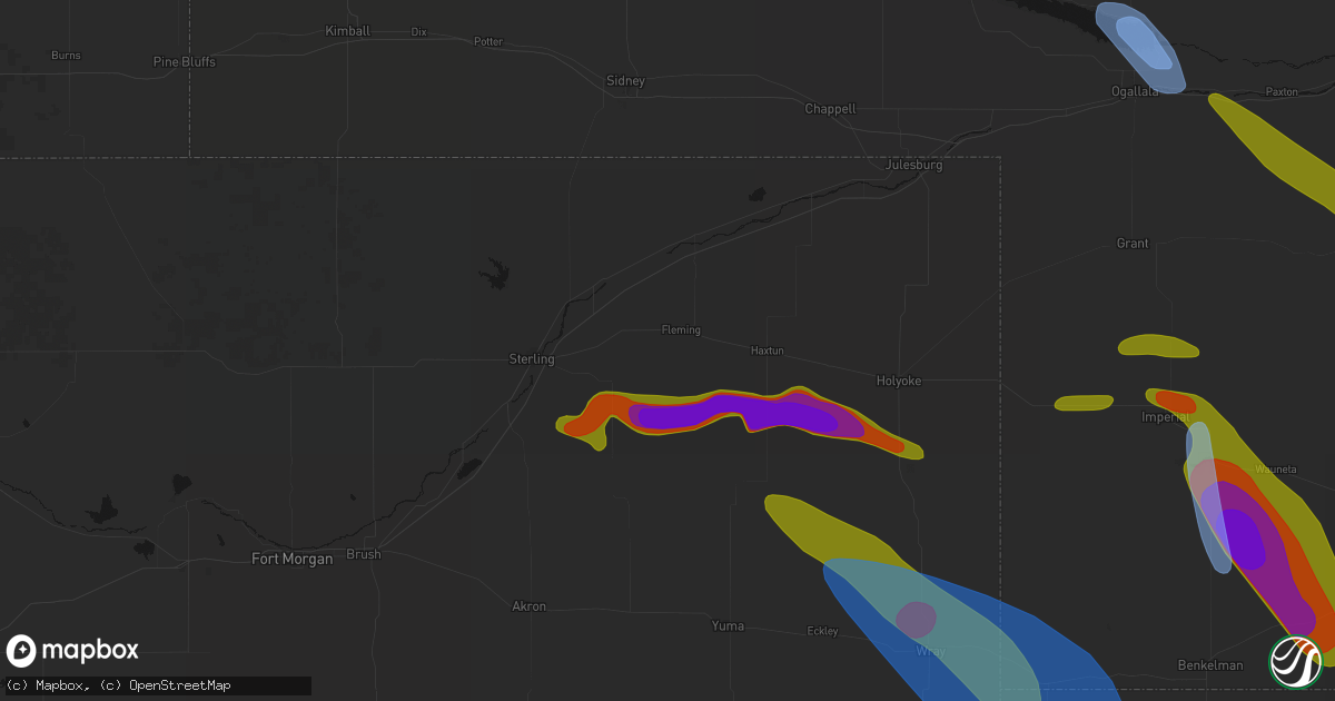 Hail map in Fleming, CO on June 21, 2026