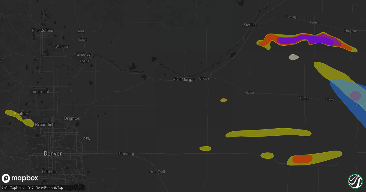 Hail map in Fort Morgan, CO on June 21, 2026