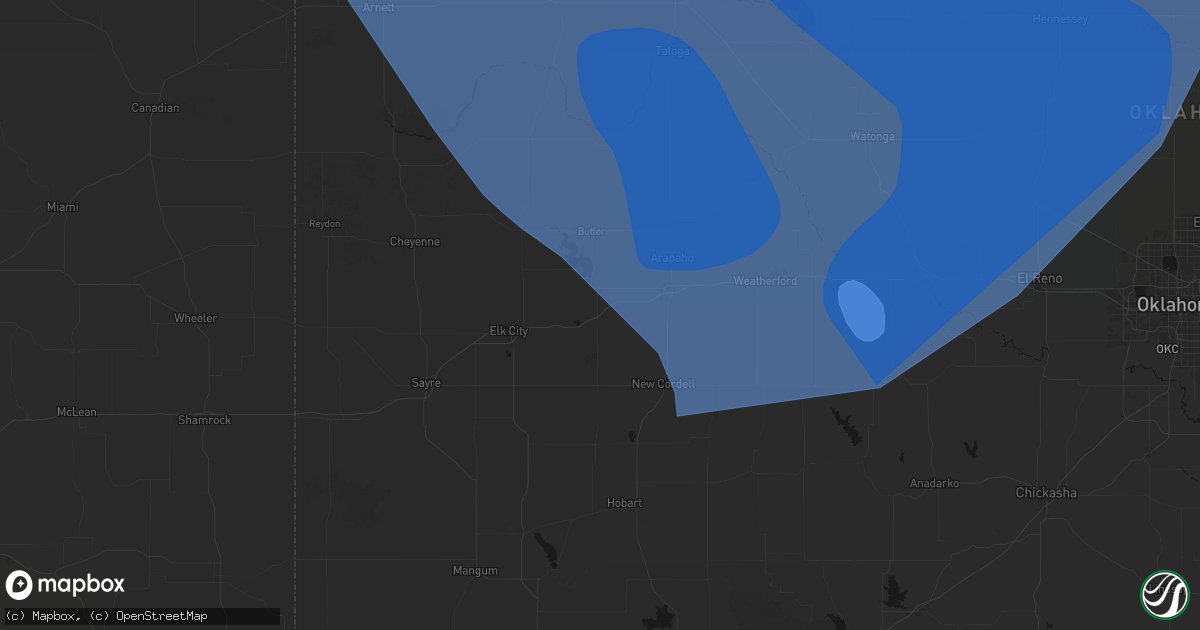 Hail map in Foss, OK on June 21, 2026