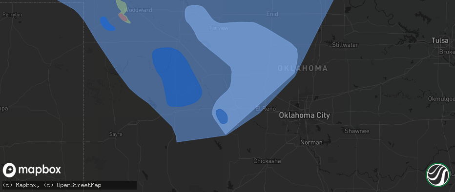 Hail map in Geary, OK on June 21, 2026
