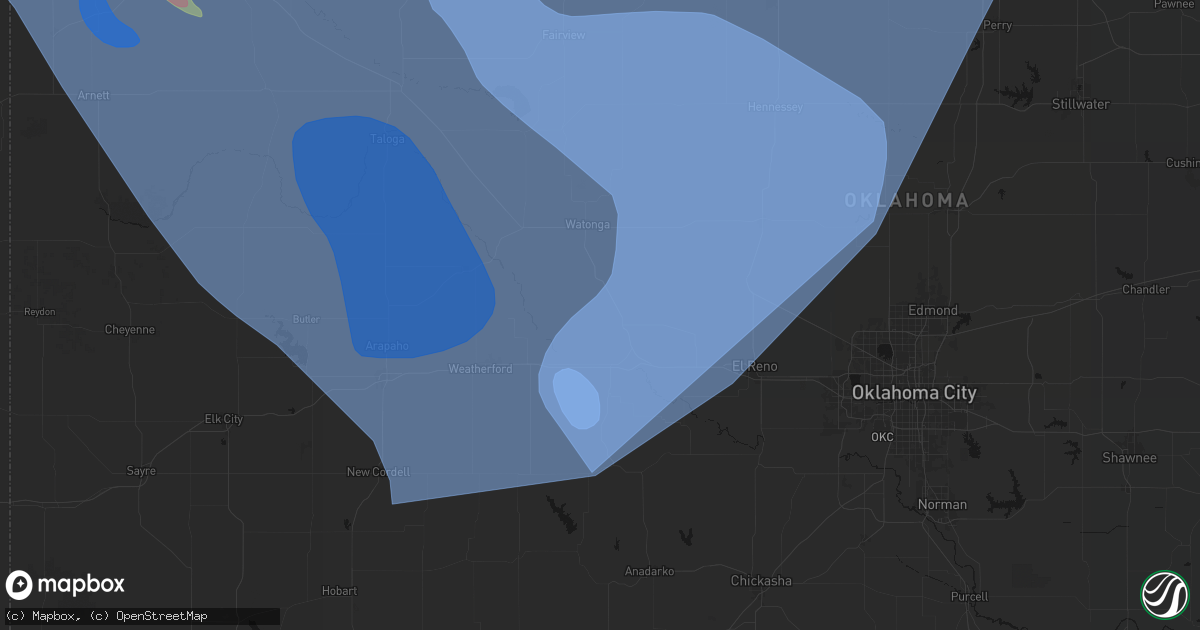Hail map in Geary, OK on June 21, 2026