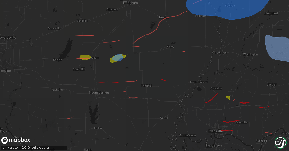 Hail map in Geff, IL on June 21, 2026