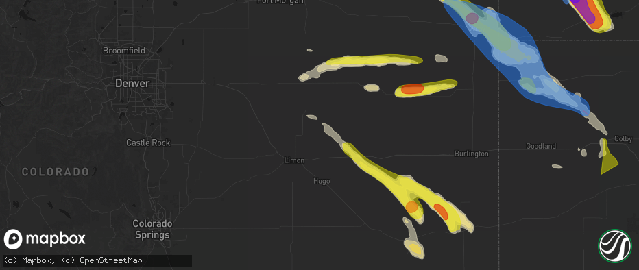 Hail map in Genoa, CO on June 21, 2026