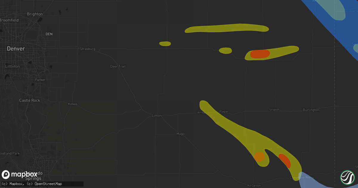 Hail map in Genoa, CO on June 21, 2026