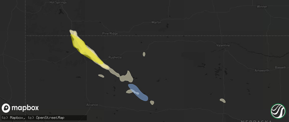 Hail map in Gordon, NE on June 21, 2026