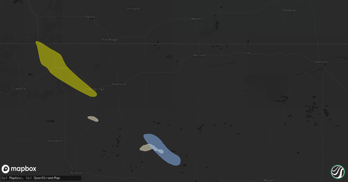 Hail map in Gordon, NE on June 21, 2026