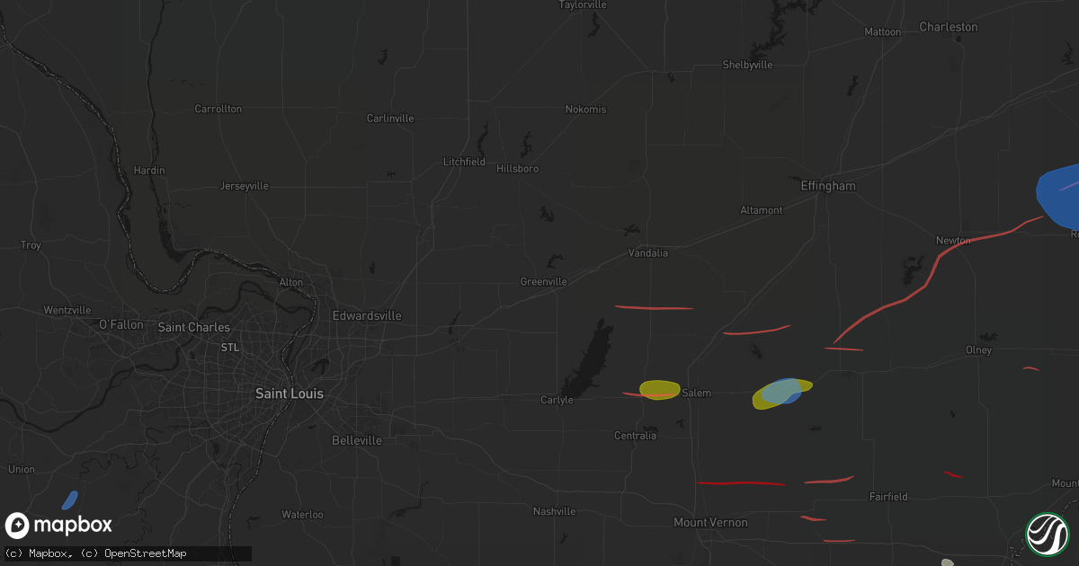 Hail map in Greenville, IL on June 21, 2026
