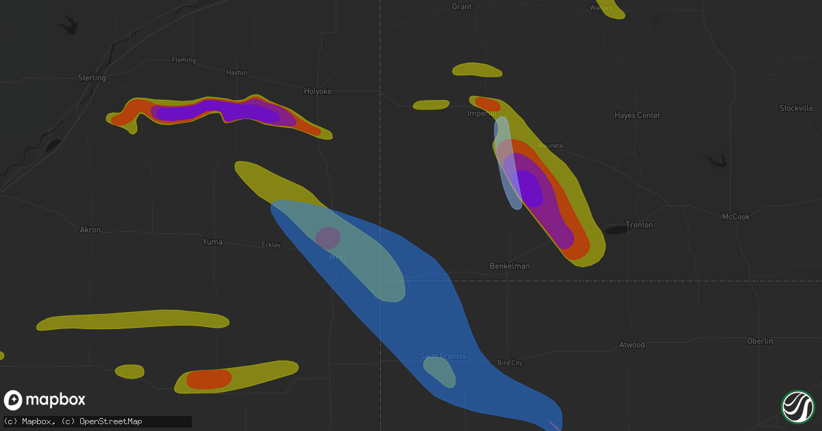 Hail map in Haigler, NE on June 21, 2026
