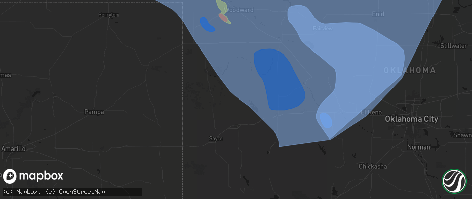 Hail map in Hammon, OK on June 21, 2026