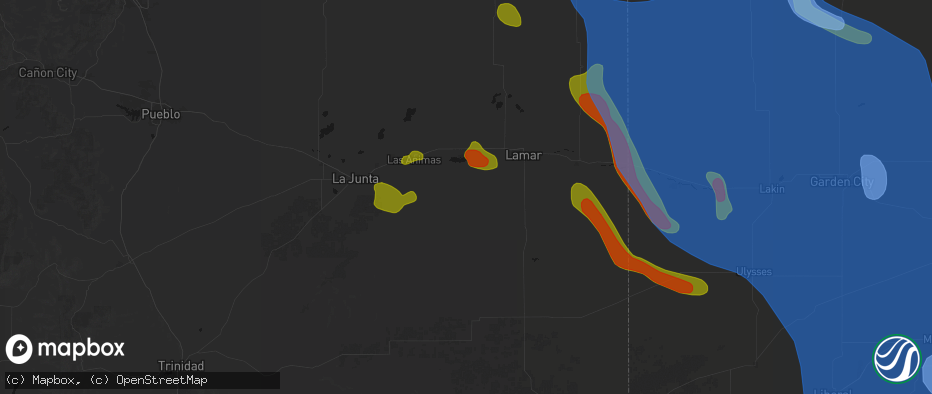 Hail map in Hasty, CO on June 21, 2026