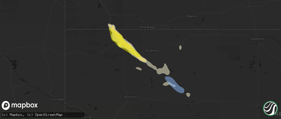 Hail map in Hay Springs, NE on June 21, 2026