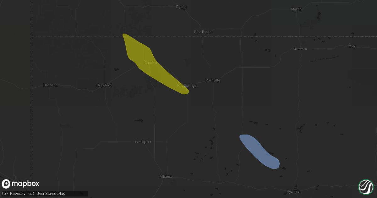 Hail map in Hay Springs, NE on June 21, 2026